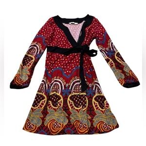 EUC Vintage Aryeh Colorful Bohemian Long Sleeve Wrap Dress Irish vibes Vintage